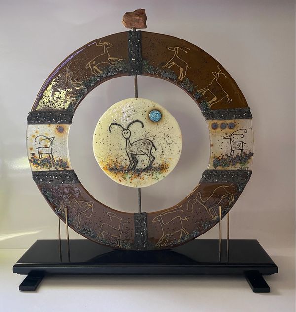 For Cyndi - an amazing rock climber.
This piece of art was a fun take on my mountain sheep.  A chall