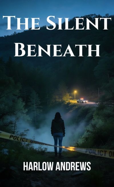 A mysterious night scene with a person near police tape and a distant police car.