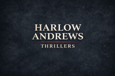 Logo of Harlow Andrews Thrillers on a dark textured background.