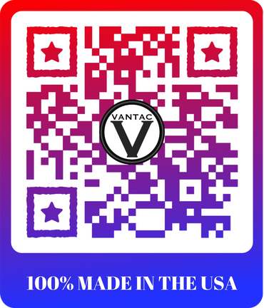 Colorful QR code with VANTAC logo and '100% MADE IN THE USA' text.