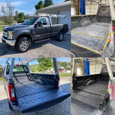 DBD Custom Coatings added some protection for bed of this Ford F-350 roofing company fleet vehicle.