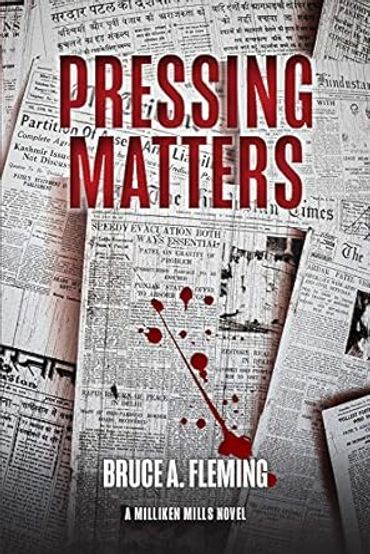 Book cover titled 'Pressing Matters' by Bruce A. Fleming with a newspaper background.