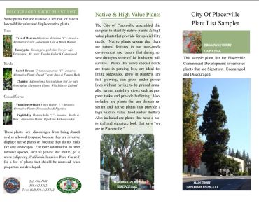 Plant list sampler for Placerville identifying native, invasive, and high-value plants.