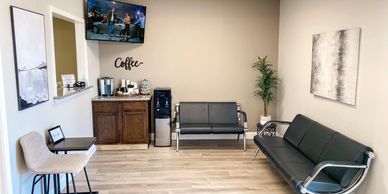 We completely renovated our customer waiting area in 2021, tripling the size and adding a coffee bar