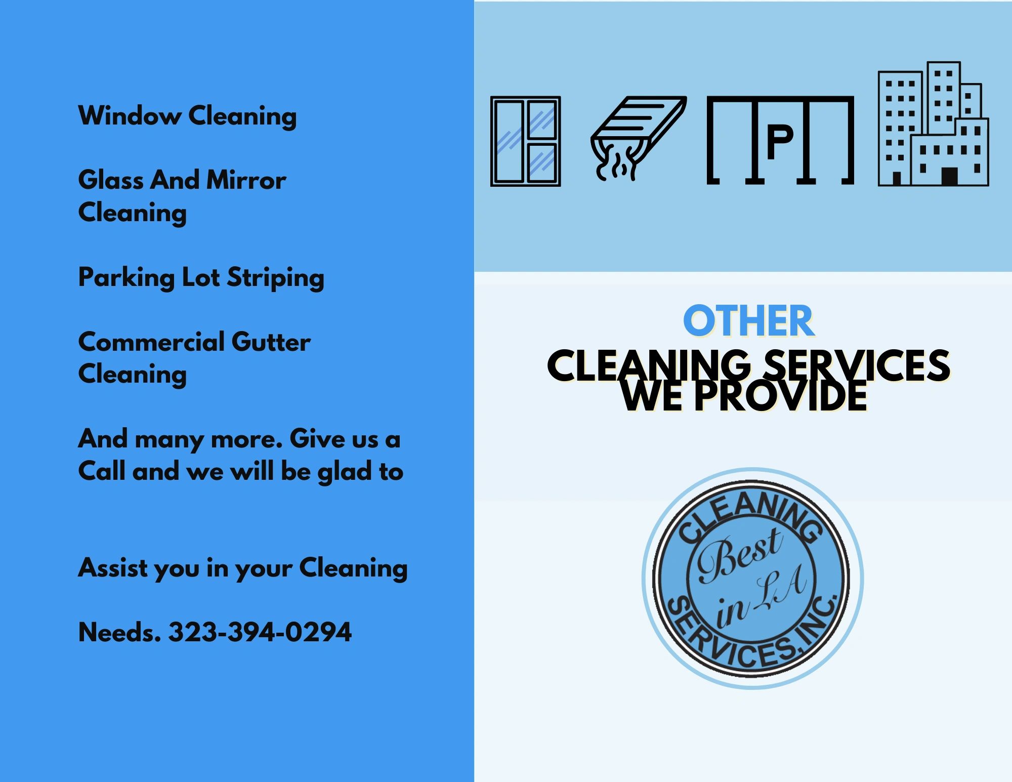 symbols of window cleaning , gutter cleaning, parking stripping , and commercial building. services
