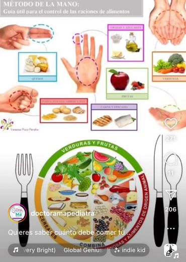 Porciones según el tamaño de la mano del niño.