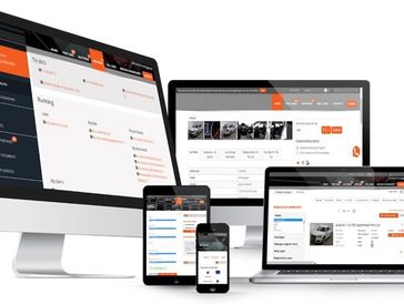 Various devices showing a responsive car auction and digital management platform.
