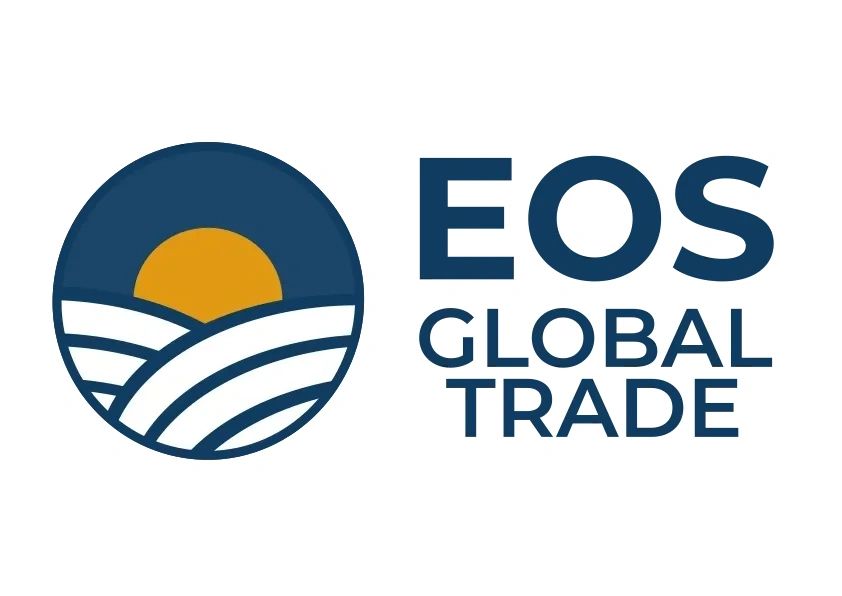 Logo of EOS Global Trade featuring a sun and field design.