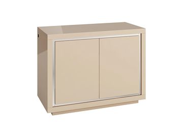 A beige storage cabinet with two doors.