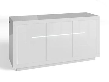 Sleek white modern storage cabinet with three doors.
