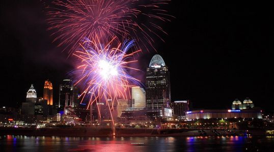 Riverboat fireworks cruises in downtown Cincinnati