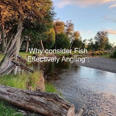 Peaceful river scene with trees and fishing text overlay.