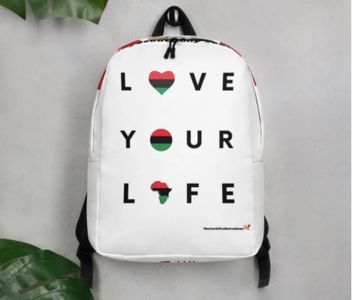 red, black, and green Africa print bookbag (love, heart, continent)