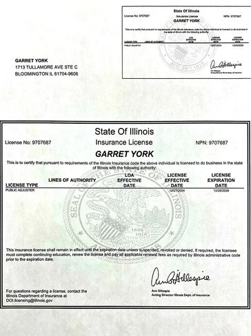 State of Illinois Insurance Lisense