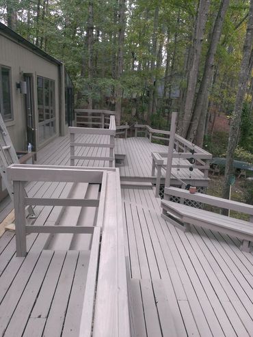 Chesterfield County- Wood Deck Repair and Stain using Cabot Solid Gray stain.