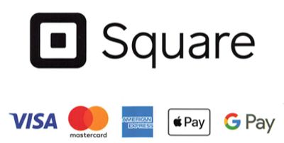 square logo with Visa, MC, American Express, Apple Pay and Google pay