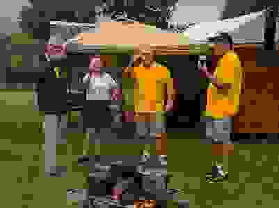 Toasting a steinbier brew day.