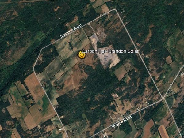 Satellite view of CarbonFree Brandon Solar area with roads.