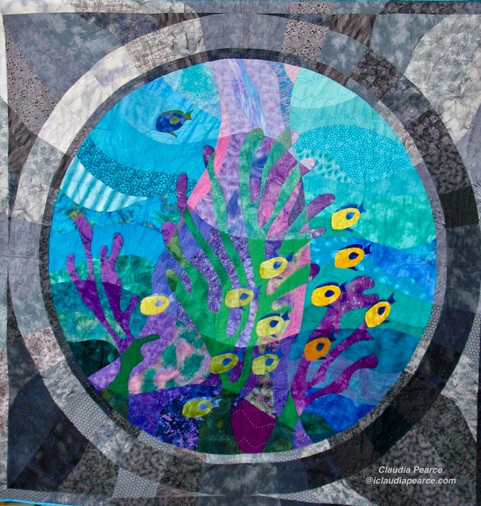 Quilt of porthole with seaweed and fish