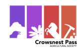 Four stylized panels showing a horse, a burst, a man, and a crow in gradient colors.
