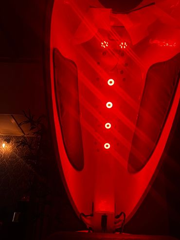 alt= Infrared lighting in the Cocoon Fitness Pod at the loft spa barrington passage NS