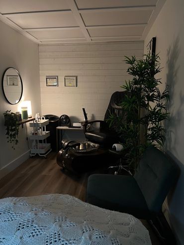 alt= Serene  welcoming pedicure room featuring luxury Footlogix treatment at The Loft Spa Barrington