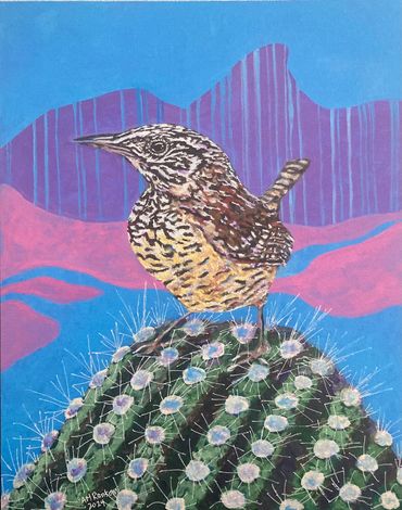 cactus wren original painting by AM Ransom