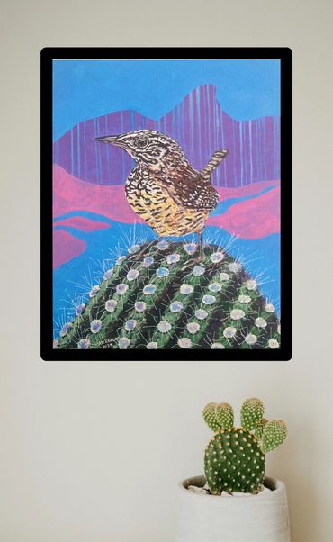 cactus wren original painting by AM Ransom
