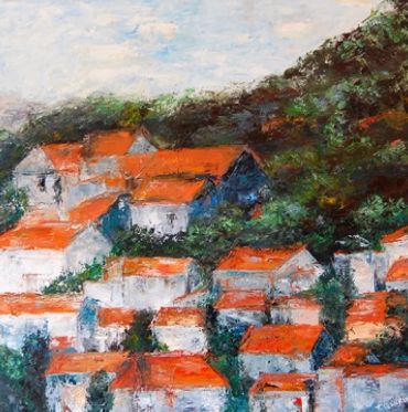 Hillside Houses: Oil and palette knife