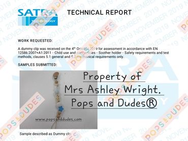 Certification that our Dummy clips meet the requirements of BSEN12586:2007+A1:2011
 Pops and Dudes® 