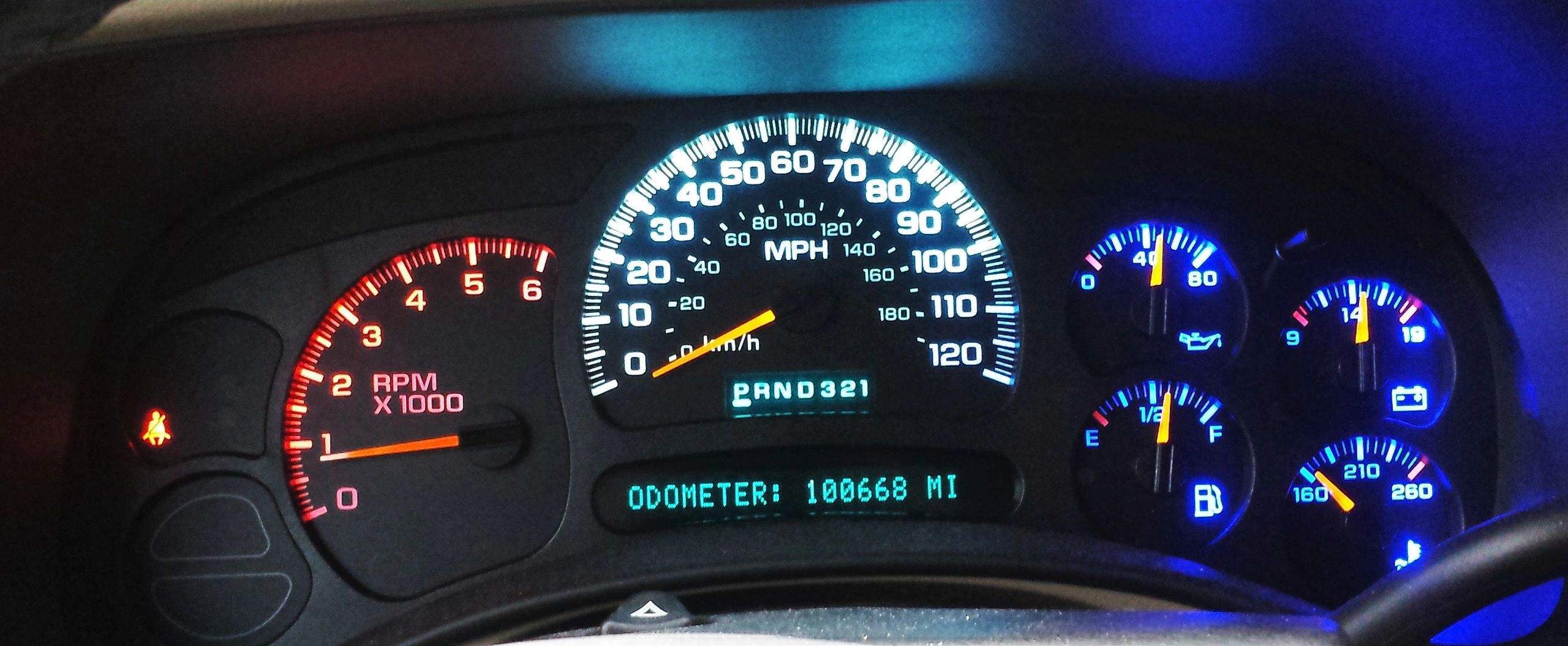 Patriotic LED instrument cluster.  Red, white, and blue