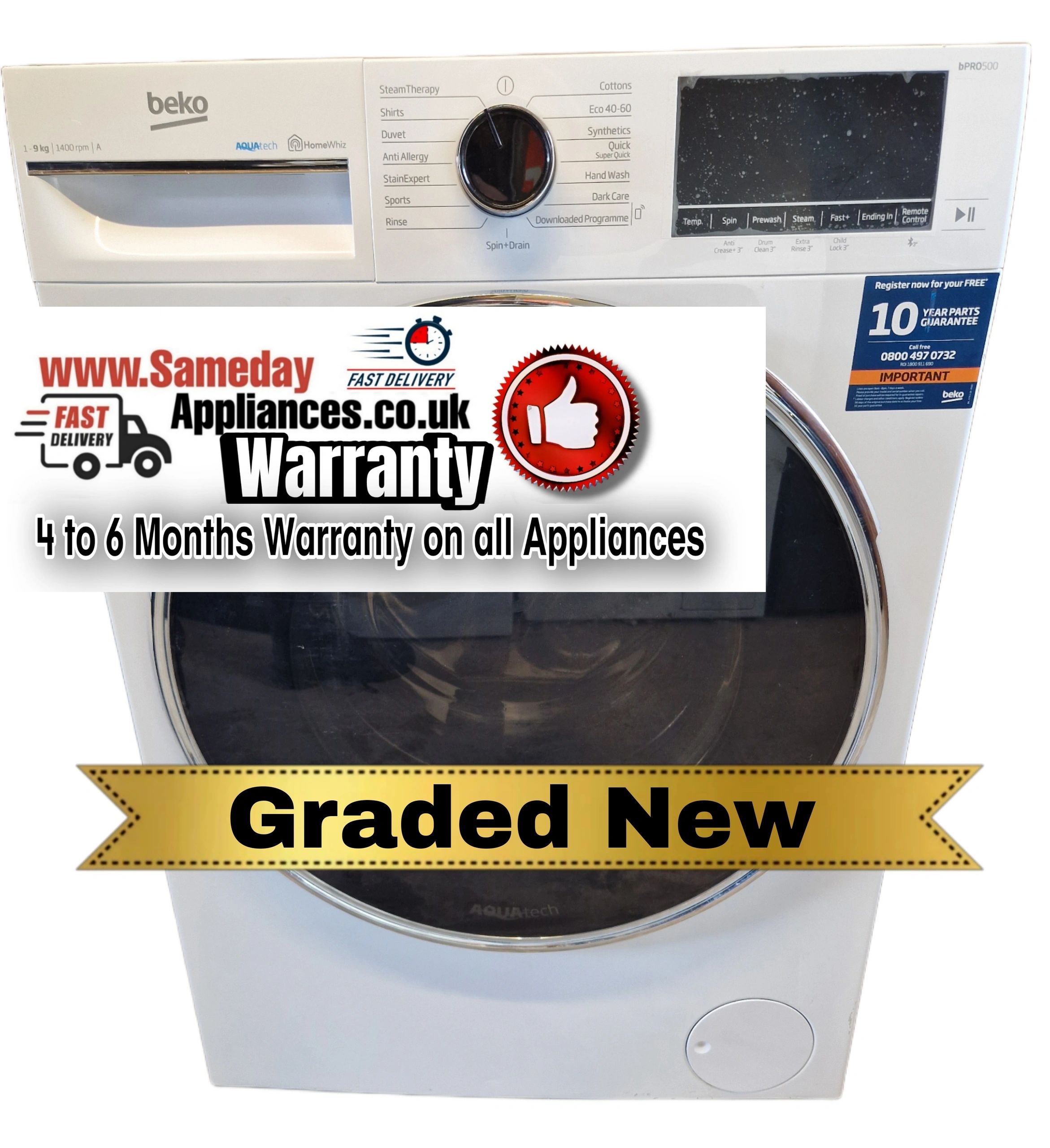 BEKO Pro AquaTech B5W5941AW Bluetooth 9 kg 1400 Spin Washing Machine - White