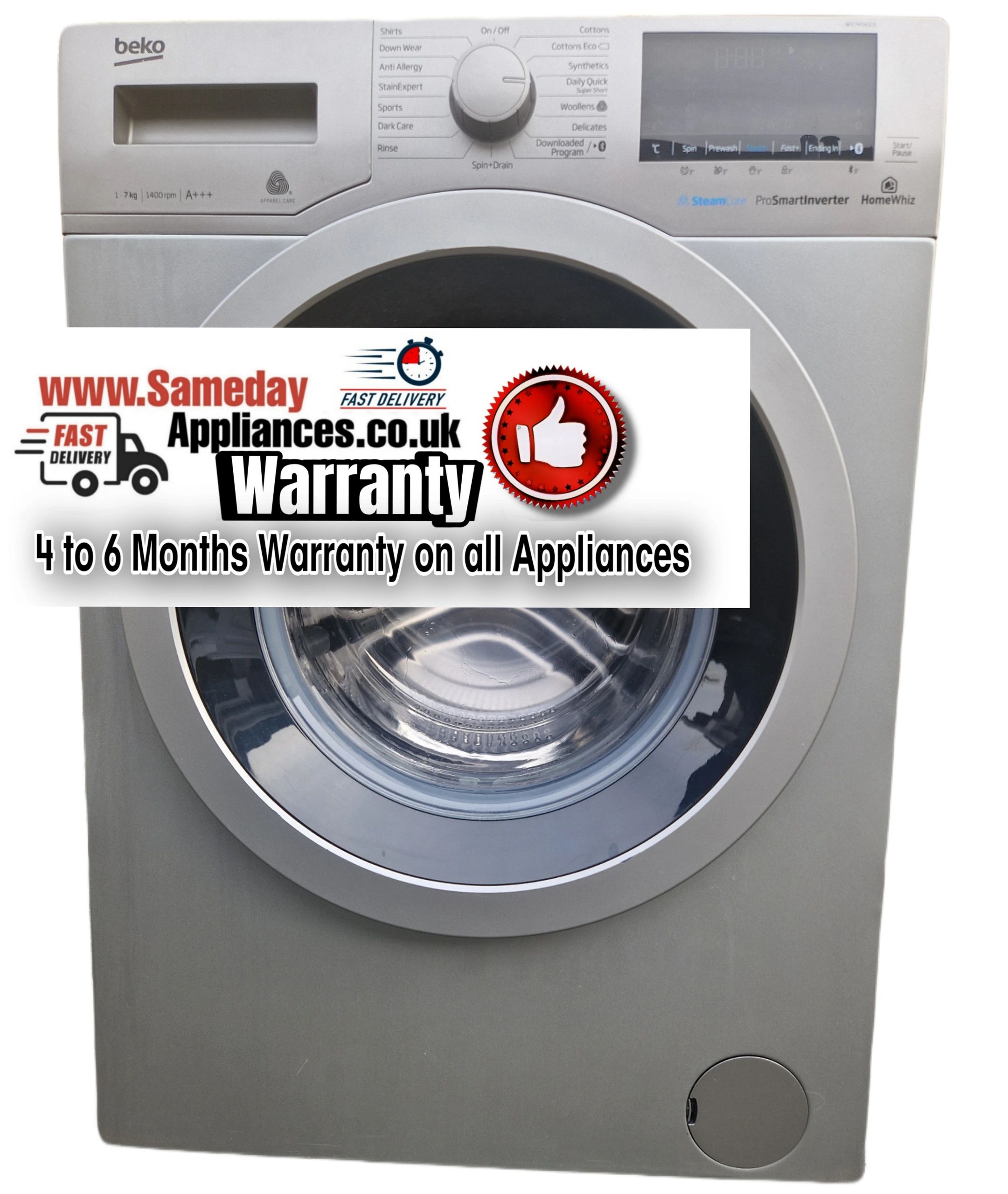 Beko WX740430S Bluetooth 7 kg 1400 Spin Washing Machine - Silver, Silver