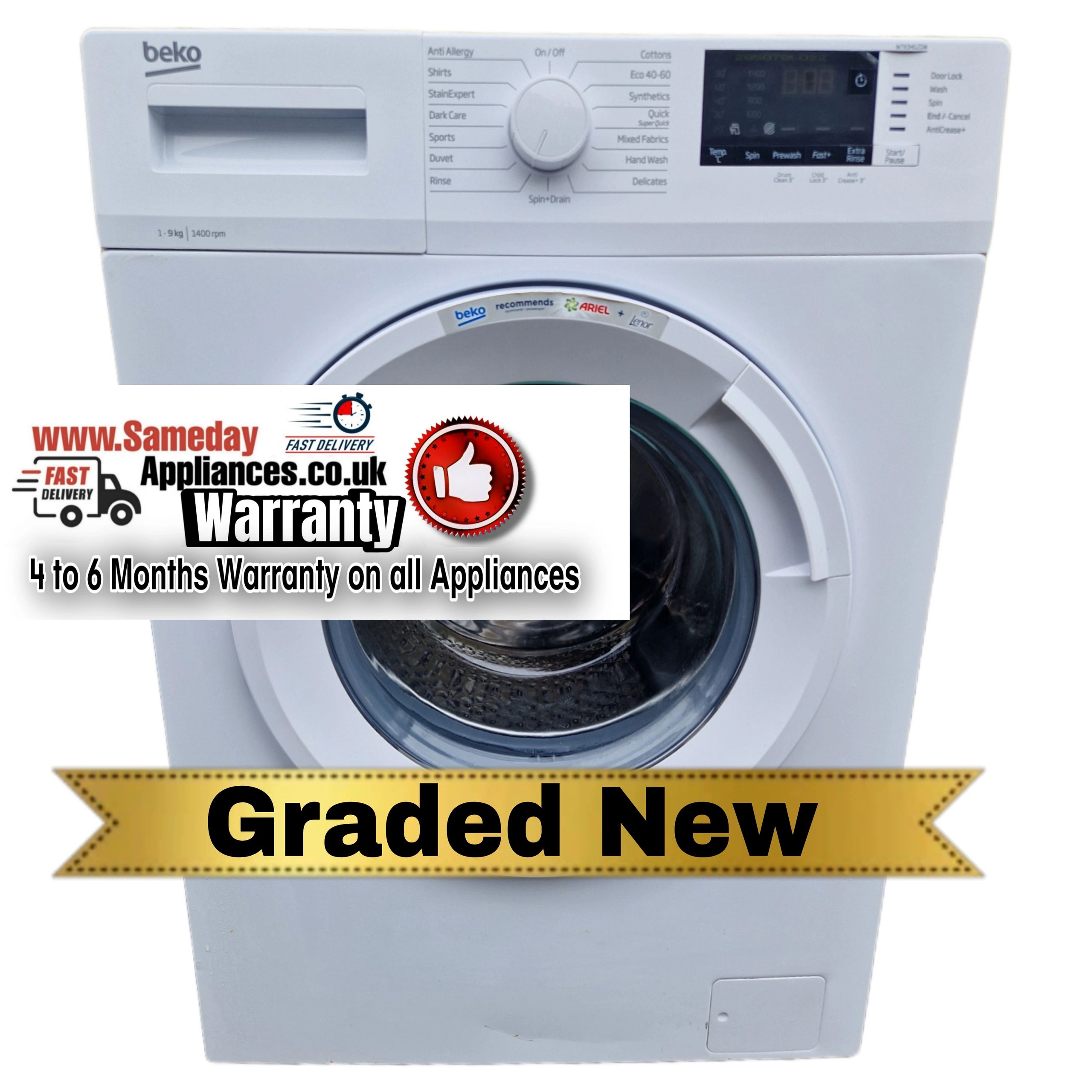 BEKO RecycledTub WTK94121W 9 kg 1400 Spin Washing Machine - White