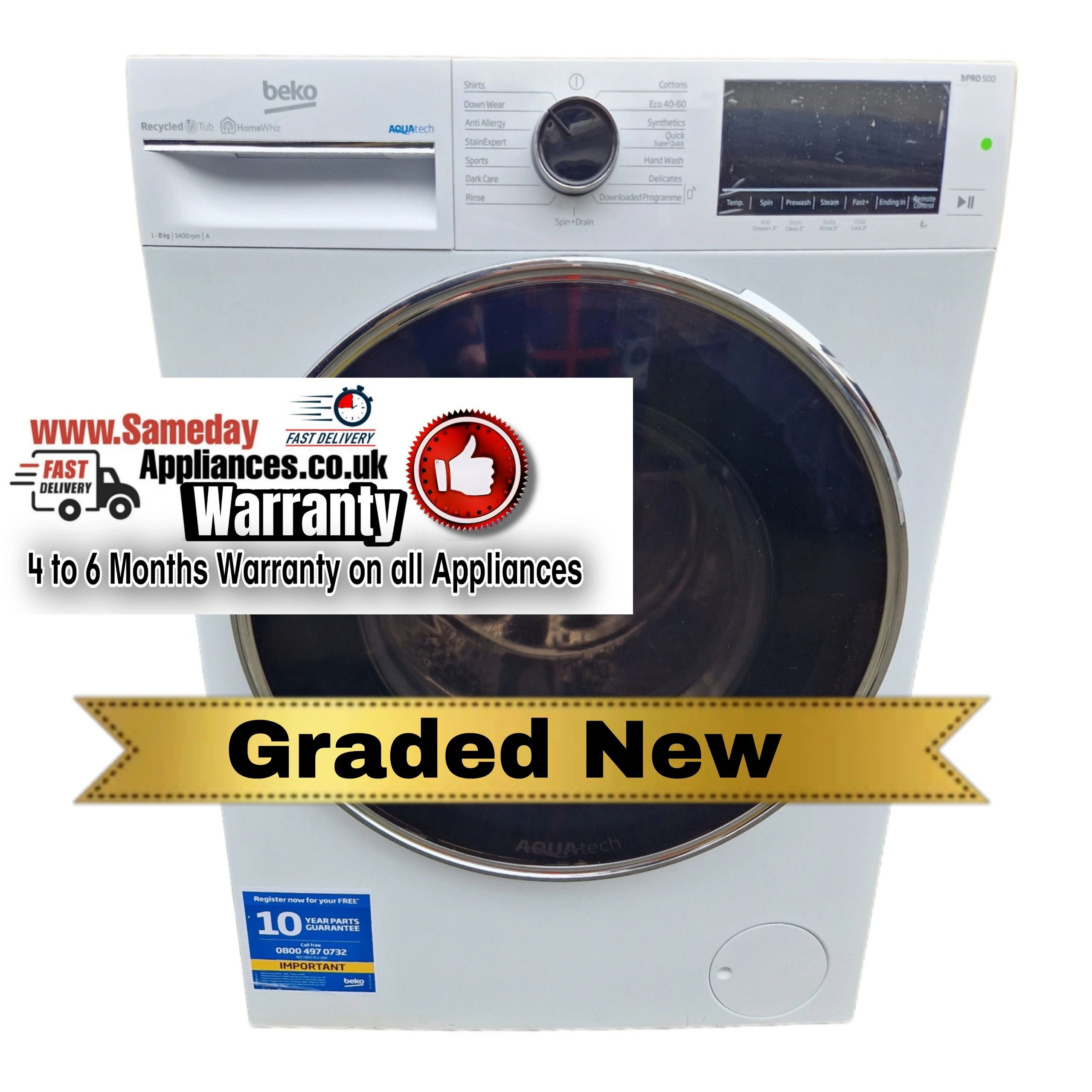 BEKO Pro Aquatech B5W5841AW Bluetooth 8 kg 1400 Spin Washing Machine - White