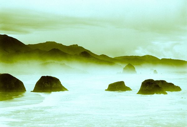Sea Stacks and Beach Fog, Oregon Pacific coast