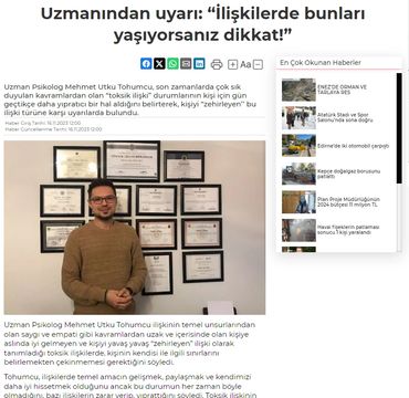 Uzman Psikolog M. Utku Tohumcu, BatıEkspres Gazetesi, Edirne Psikolog, Toksik İlişkiler
