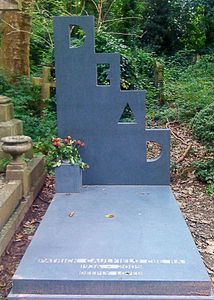 Patrick Caulfields brutally individual headstone in Highgate cemetery.