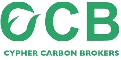 Logo of Cypher Carbon Brokers with a green leaf and letters C and B.