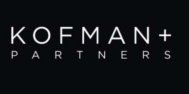 Logo of Kofman+ Partners on a black background.