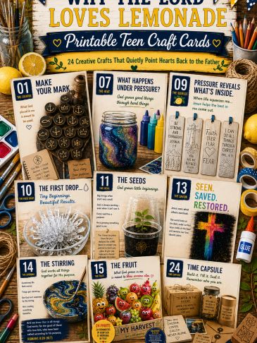 Printable teen craft cards with inspirational themes about faith and creativity.