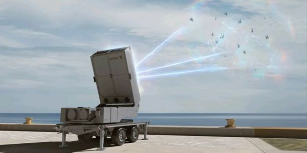 A missile defense system firing at incoming threats.