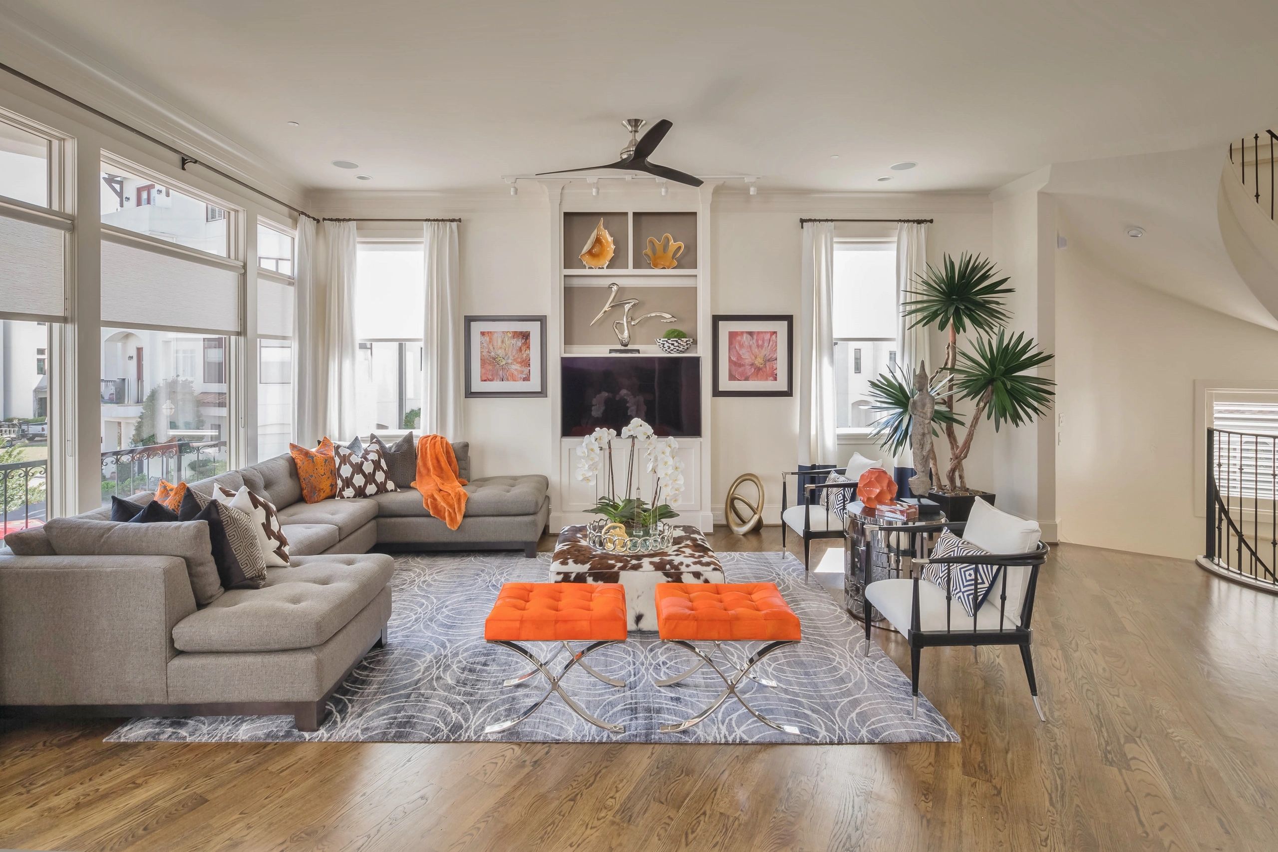 Upscale Houston Townhome Main Living Area Redesign - bold design, eclectic design, customized