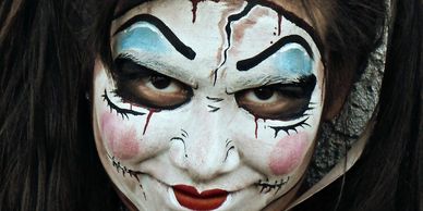 Professional Halloween Makeup, Evil Doll Face Paint, Dia de Los Muertos Makeup, Zombie Face Paint