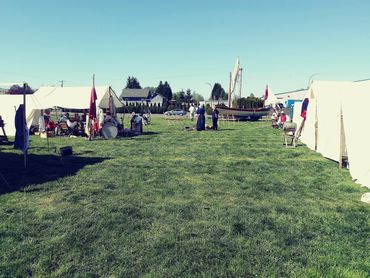 A colonial living history camp setup.