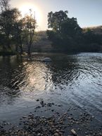 Sun setting over a river