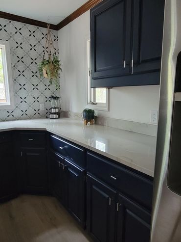 Modern blue and white painted kitchen in Hot Springs, AR