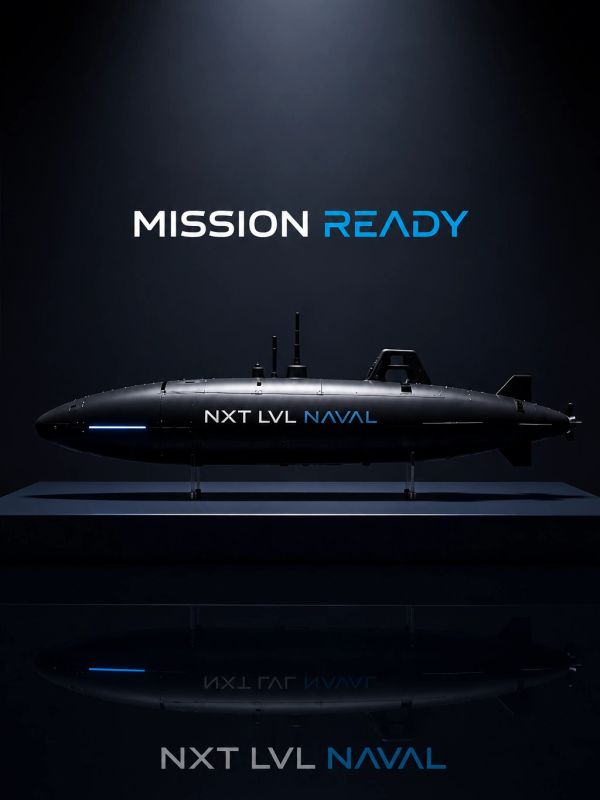 Model of a submarine with 'Mission Ready' and 'NXT LVL Naval' text.