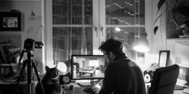 Short film editor on his table