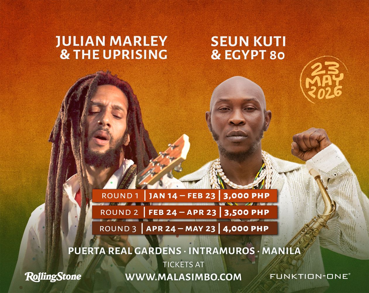 Malasimbo Festival Poster, with headliners: Julian Marley and Seun Kuti